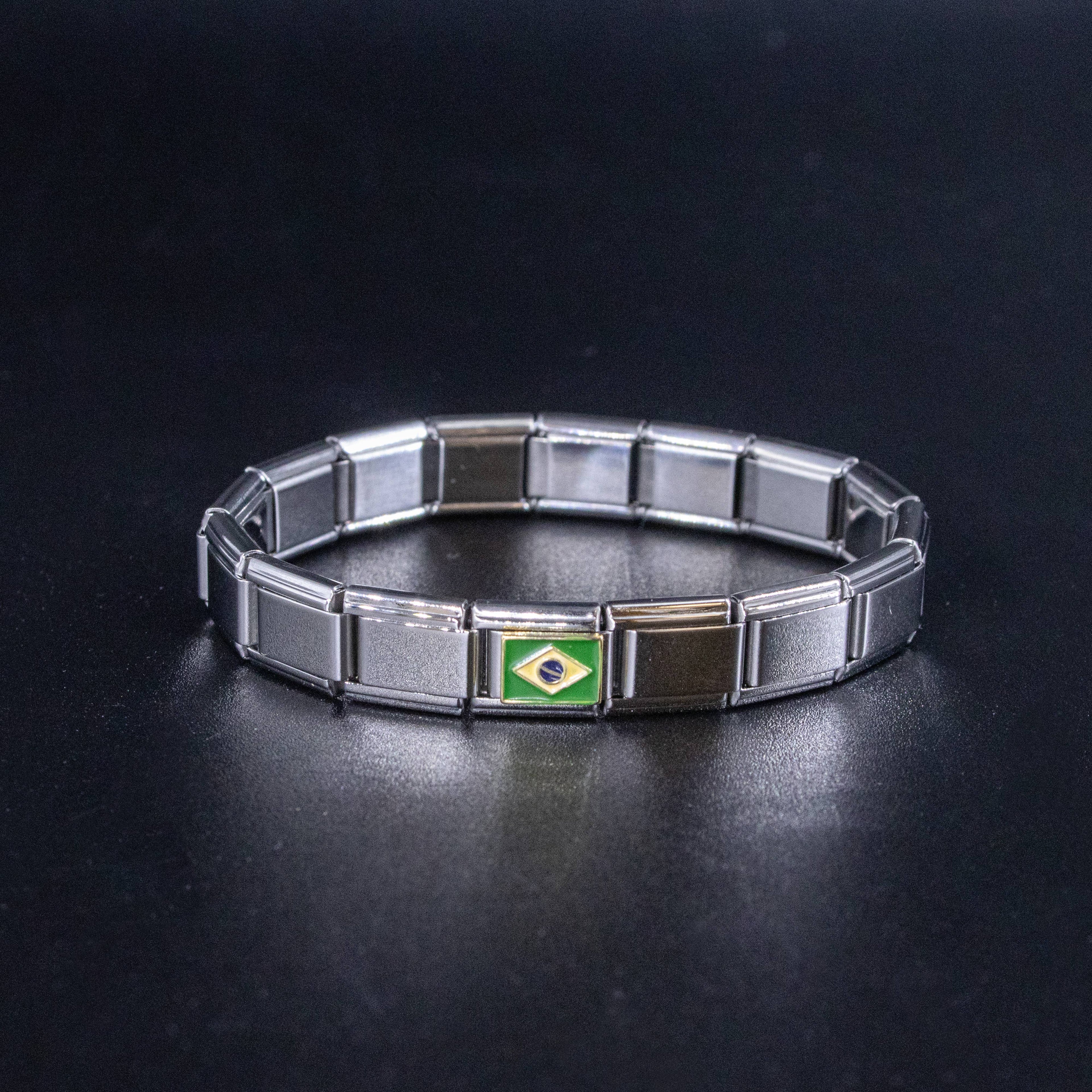 Italian Charms - Brazil Flag, 9mm Enamel Bracelet Links