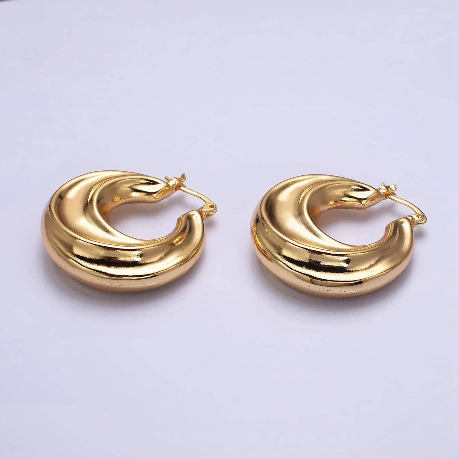 Gold Filled 30mm Chubby Twirl French Lock Latch Hoop Earring