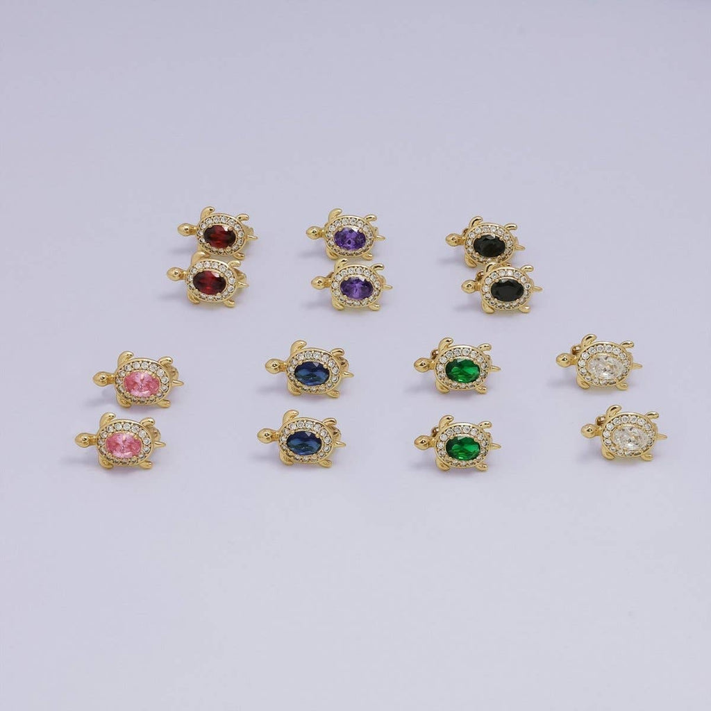 24K Gold Filled Micro Paved CZ Turtle Tortoise Animal Huggie Earrings | AB1036 - AB1062