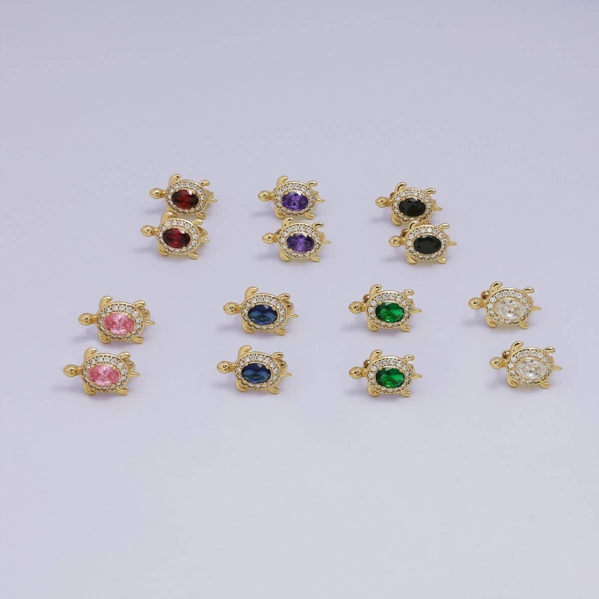 24K Gold Filled Micro Paved CZ Turtle Tortoise Animal Huggie Earrings | AB1036 - AB1062