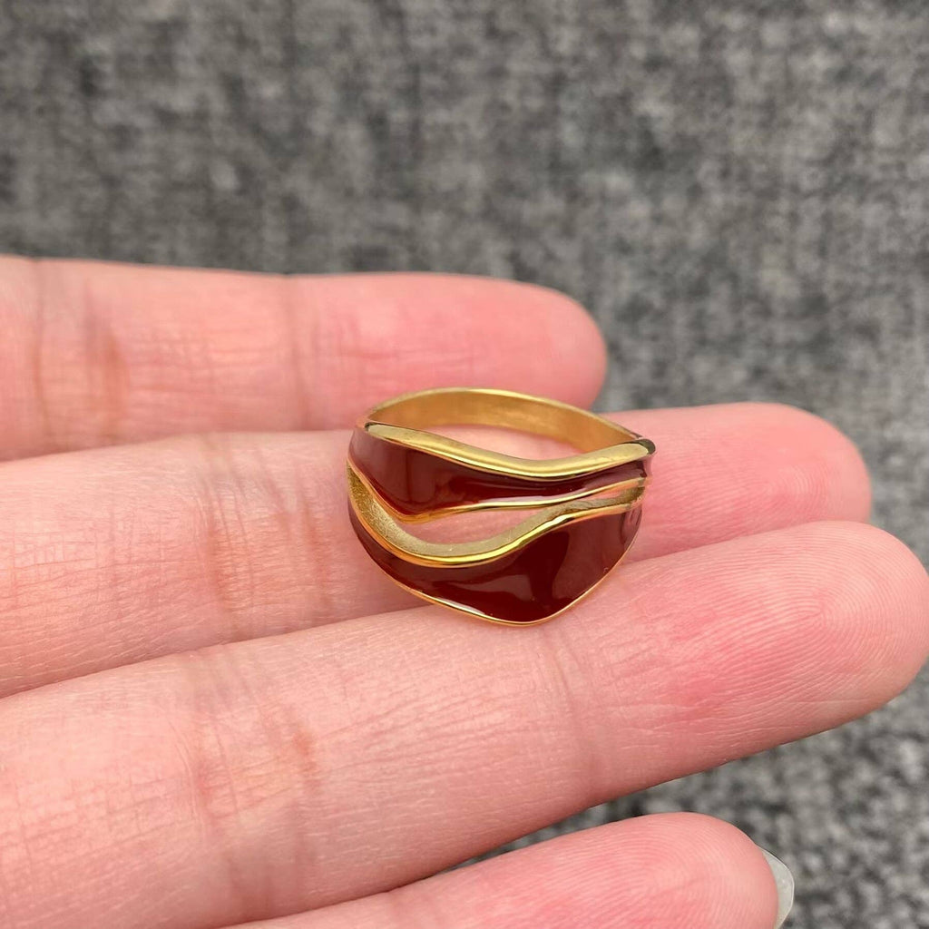 Irregular Ankela Red Two Tone 18K Gold Plated SS Ring - FGS