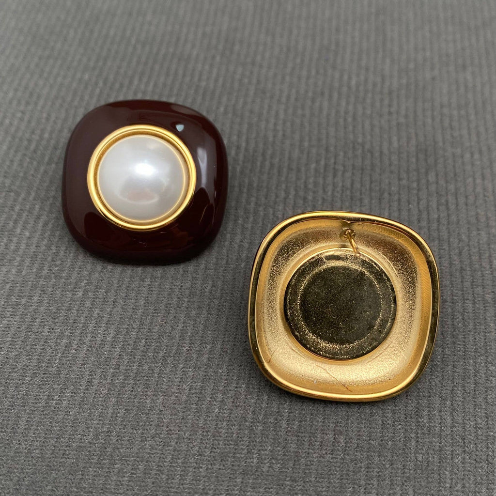 Pearl Inlaid Enamel 18K Gold Plated SS Post Earrings - FGS