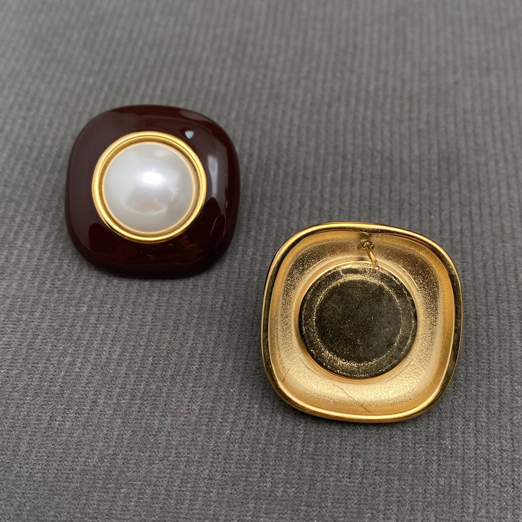 Pearl Inlaid Enamel 18K Gold Plated SS Post Earrings - FGS