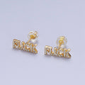 Dainty 16K Gold Filled "FUCK" Script Micro Paved CZ Stud Earrings | Y273
