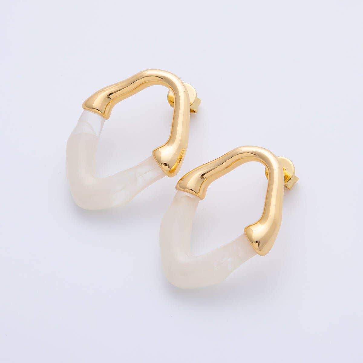 18K Gold Filled 34mm White, Black, Blue, Brown Resin Molten Oval Studs Earrings | AD1580 - AD1583