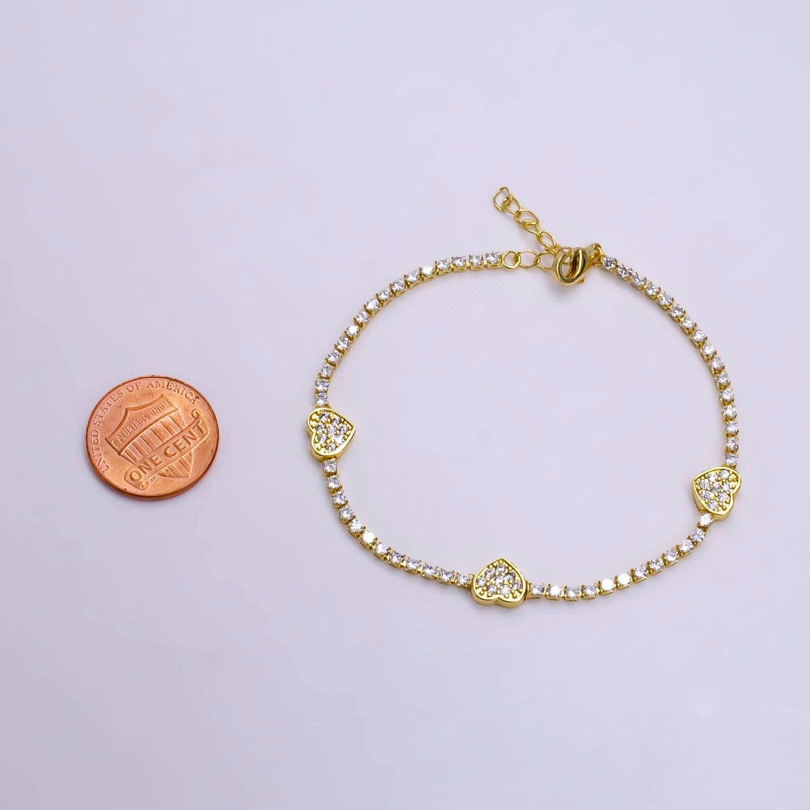 7"Gold Filled Clear CZ Heart Tennis Chain Bracelet