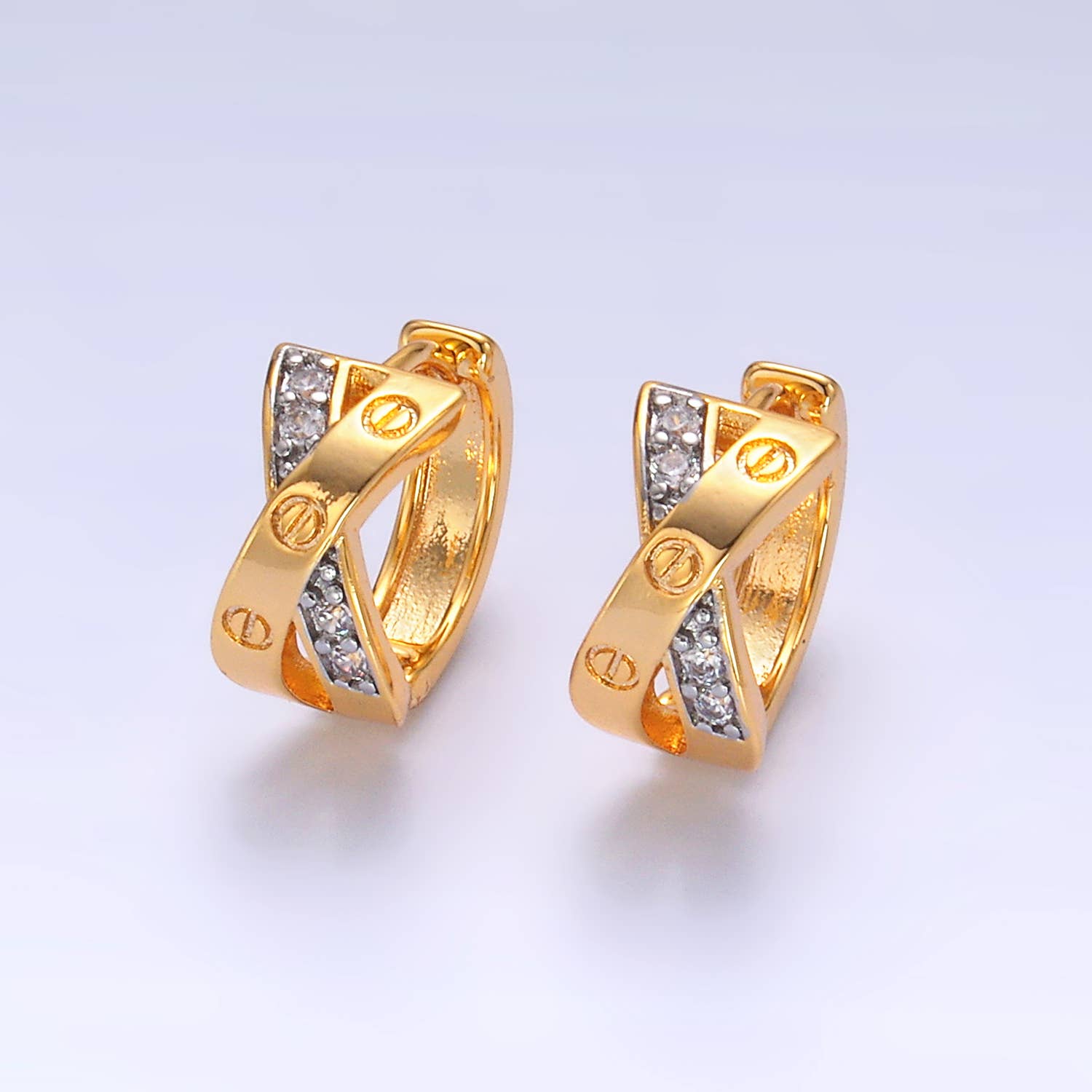 24K Gold Filled X Huggie CZ Earrings | P-402