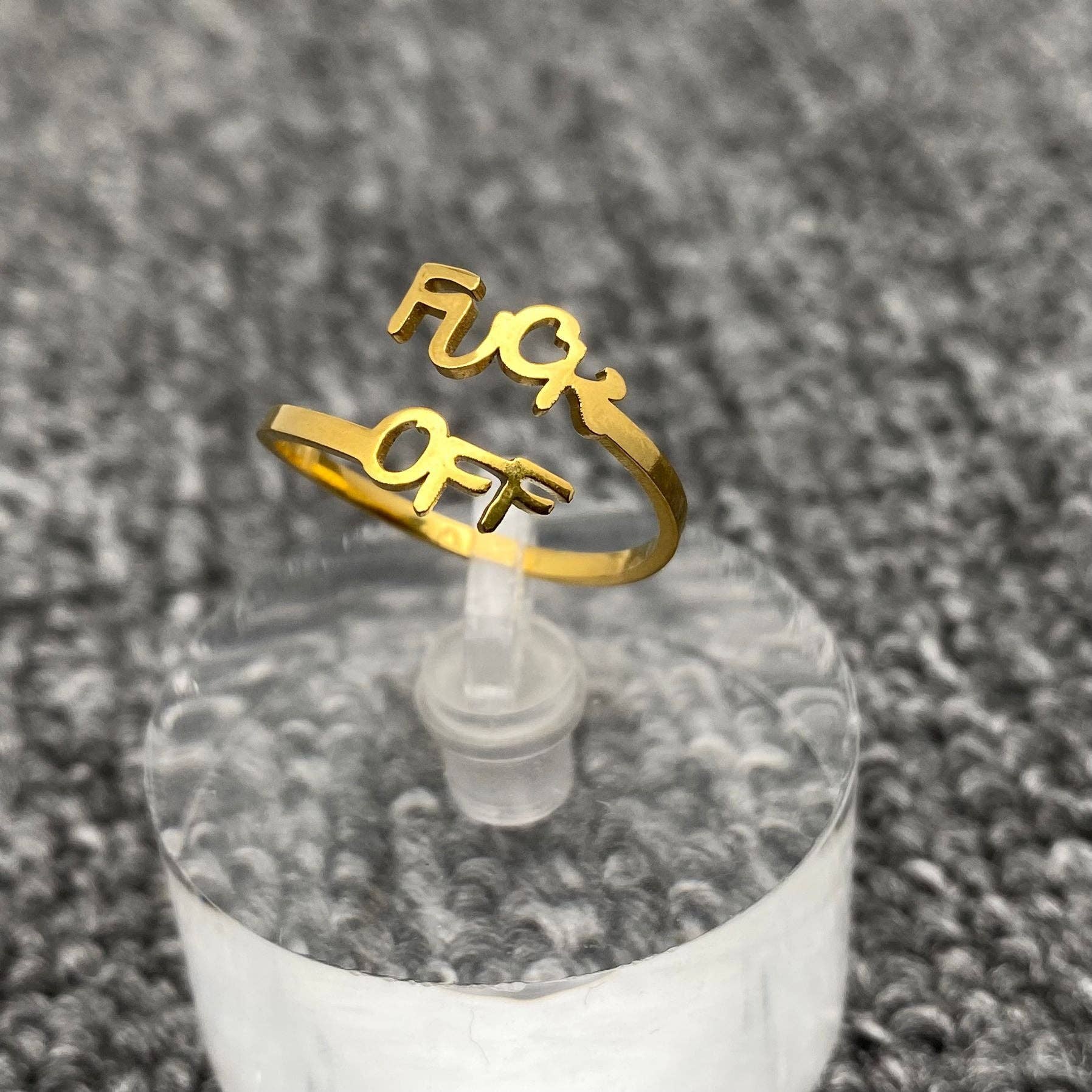 'Fuck OFF' Gold-plated Stainless steel  Adjustable Ring - FGS