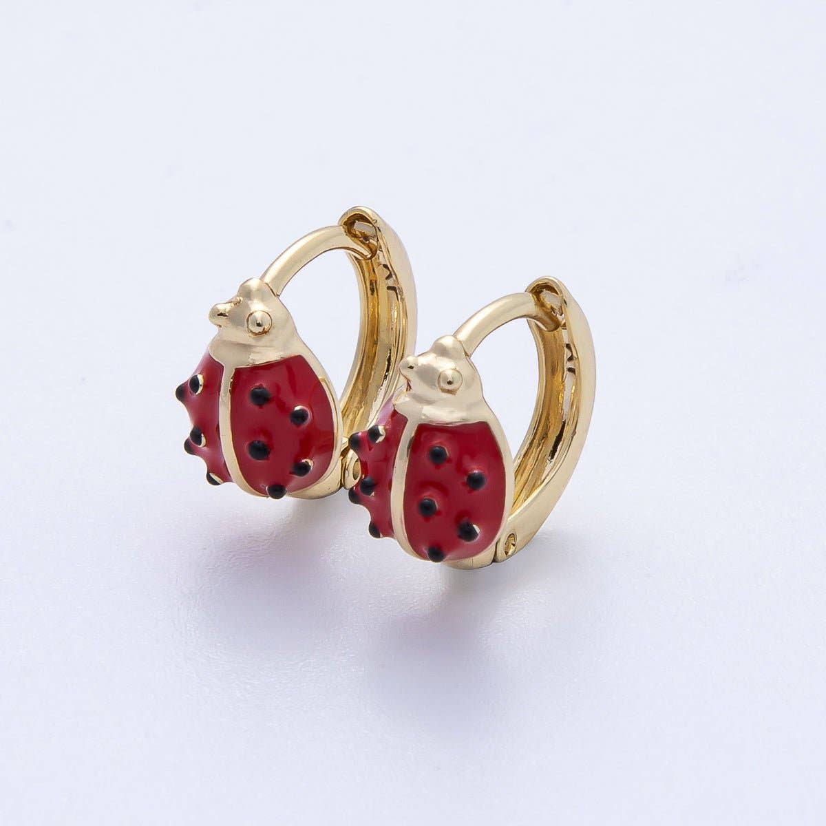 14K Gold Filled 12mm Ladybug Insect Enamel Huggie Earrings | Earrings-00075