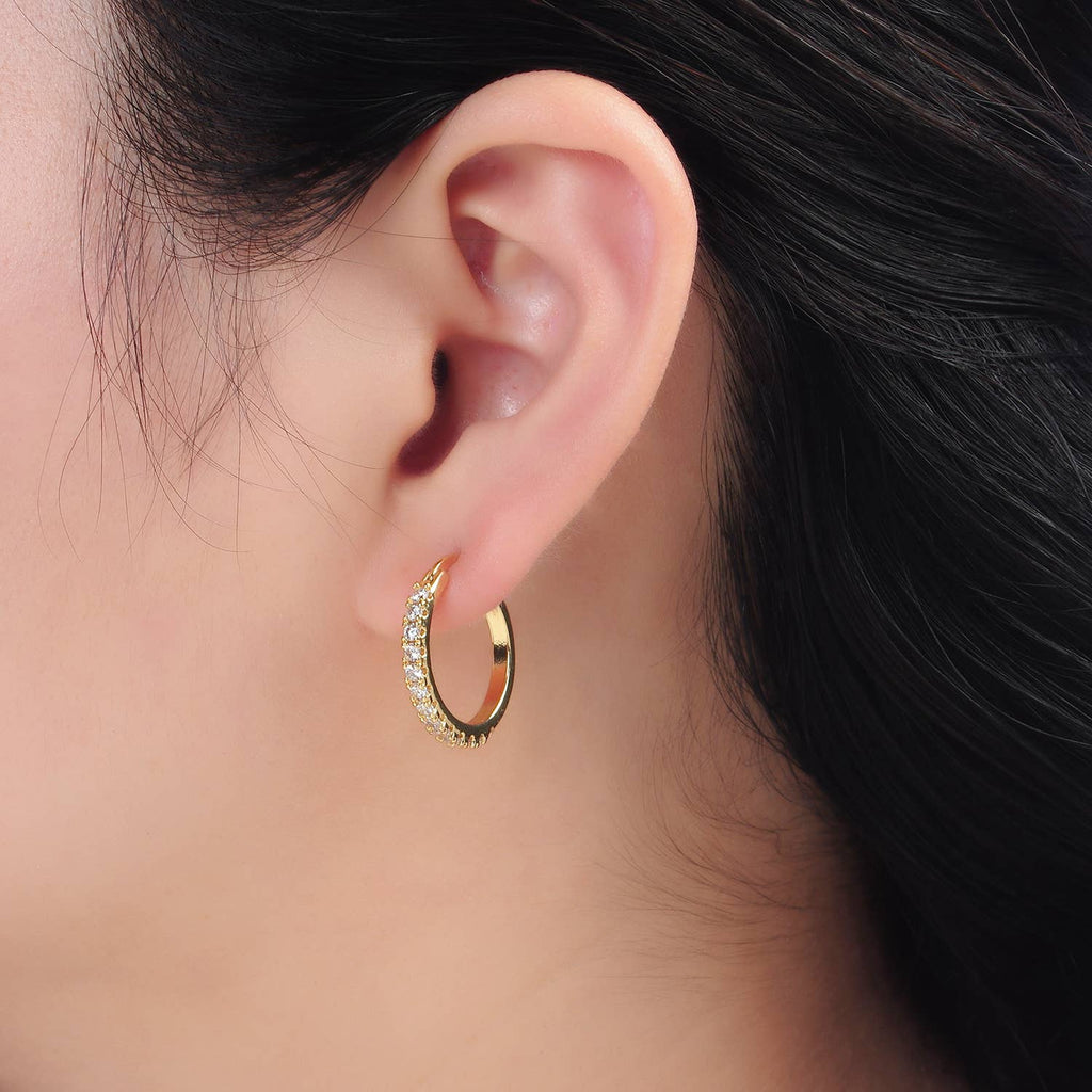 24K Gold Filled CZ Micro Paved Latch Hoop Earrings | T-158