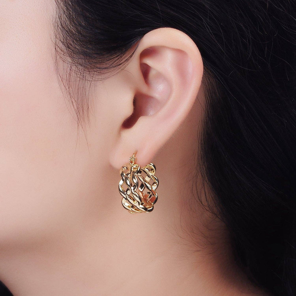 GoldFilled 25mm Molten Weave French Lock Latch Hoop Earrings