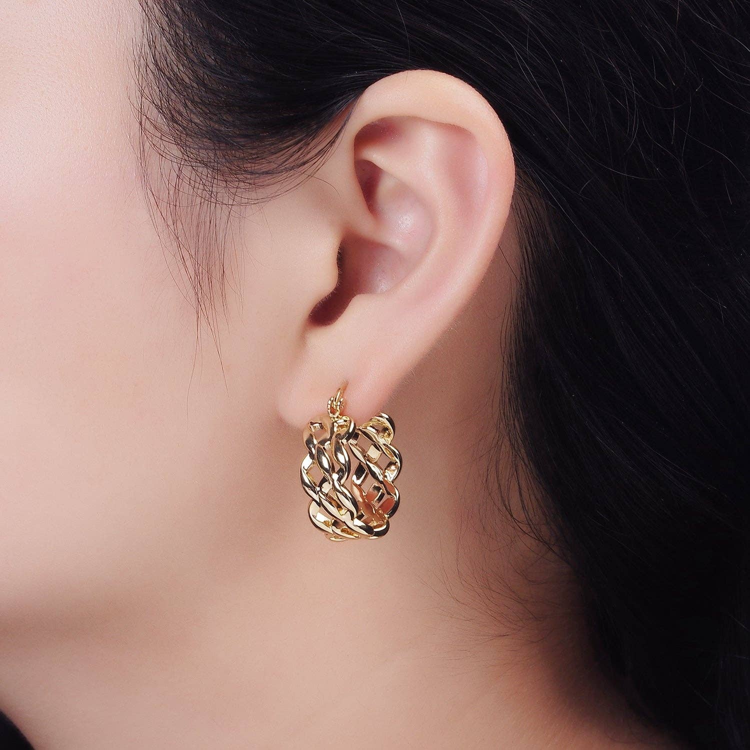 GoldFilled 25mm Molten Weave French Lock Latch Hoop Earrings