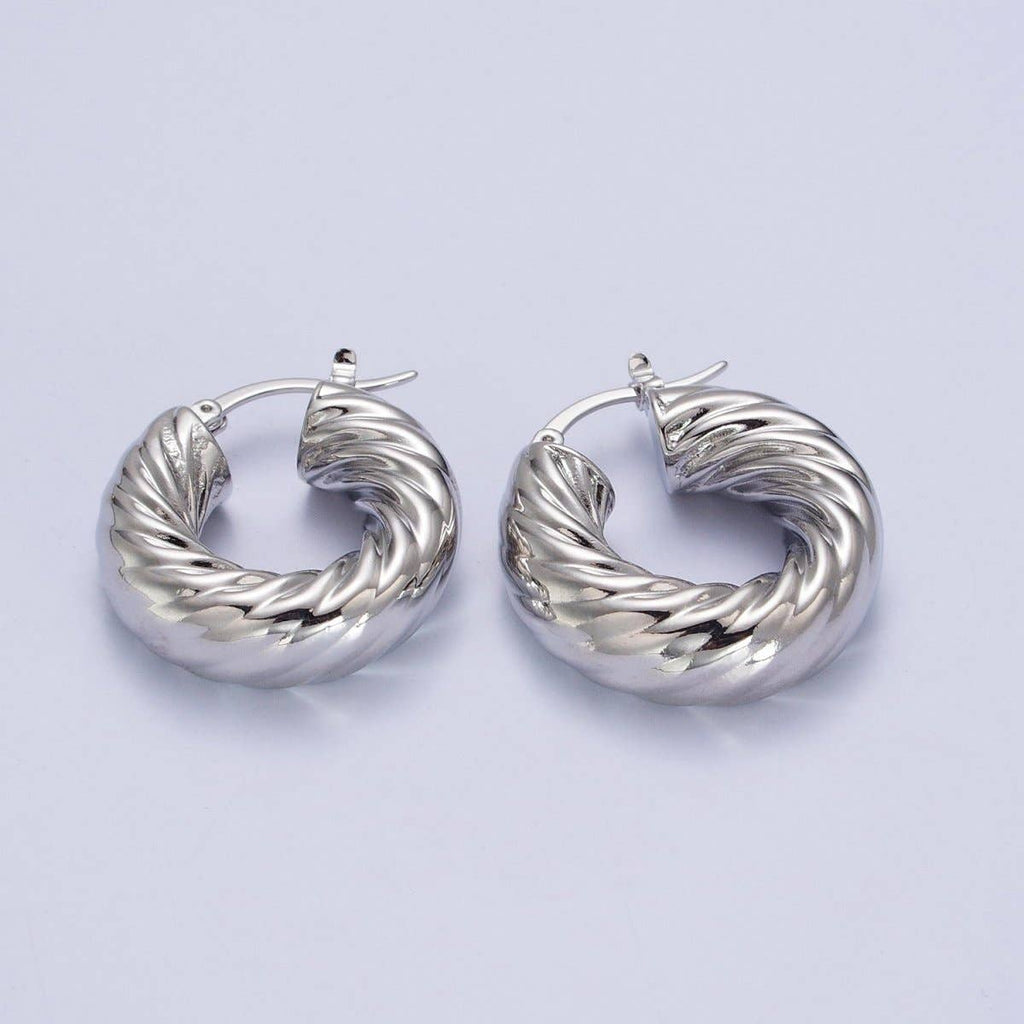 30mm Chubby Twisted Croissant French Lock Latch Earrings in Gold & Silver | AB144 AB145