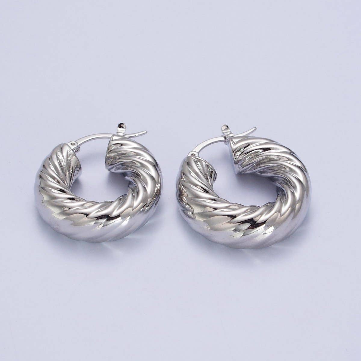30mm Chubby Twisted Croissant French Lock Latch Earrings in Gold & Silver | AB144 AB145