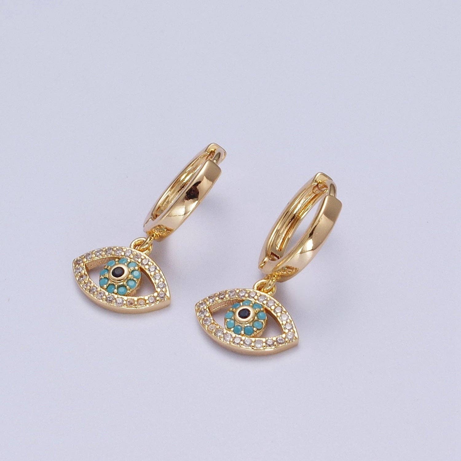 Evil Eye Charm Hoop Earrings 16K Gold Filled Y066
