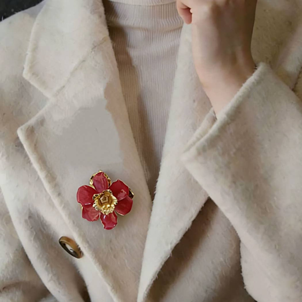 LAVISH LACQUERED FLOWER BROOCH PIN