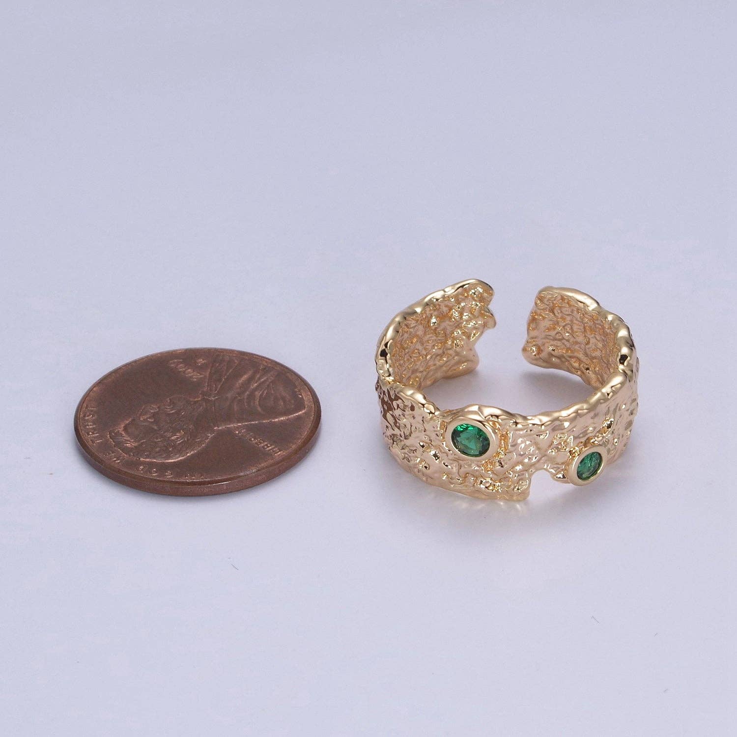 16K Gold Filled Textured Abstract Emerald Green Crystal Zirc