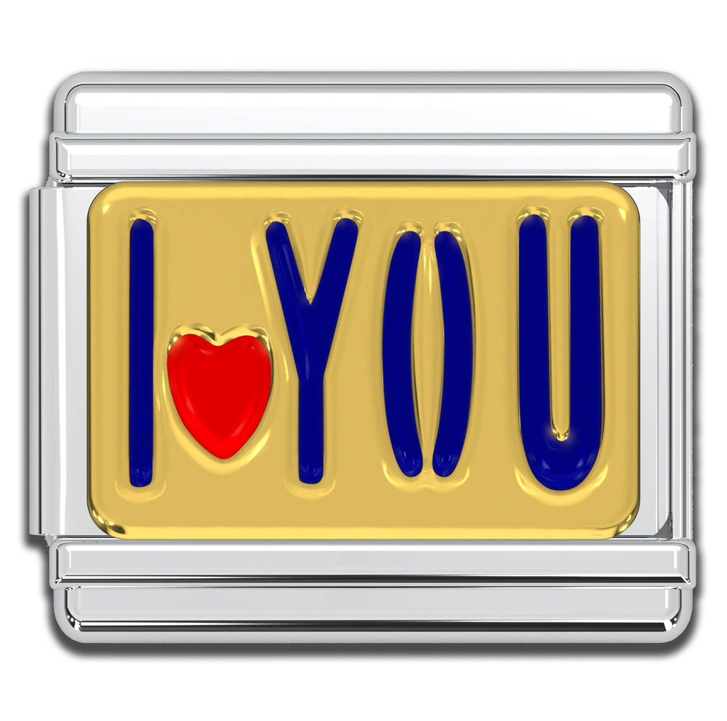 Italian Charm Bracelet Charms - I Love You Raised Gold Links