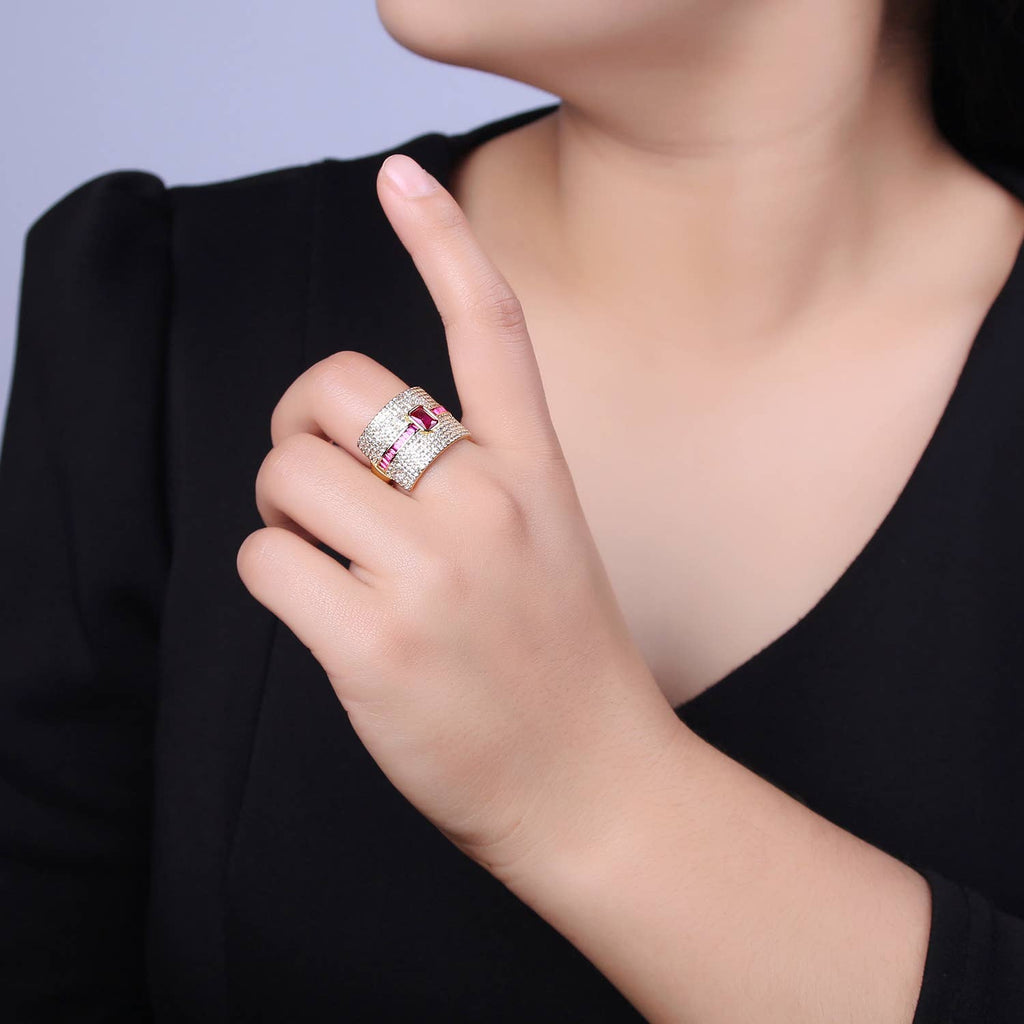 Colorful Micro Pave Adjustable Chunky Statement Ring