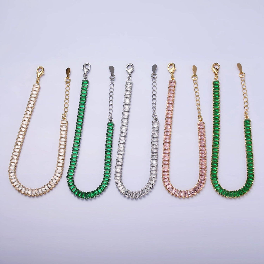 Gold Filled Tennis Bracelet, Baguette Emerald Green, Pink, Clear Pave CZ Bracelet for WA1764 WA1765 WA1766