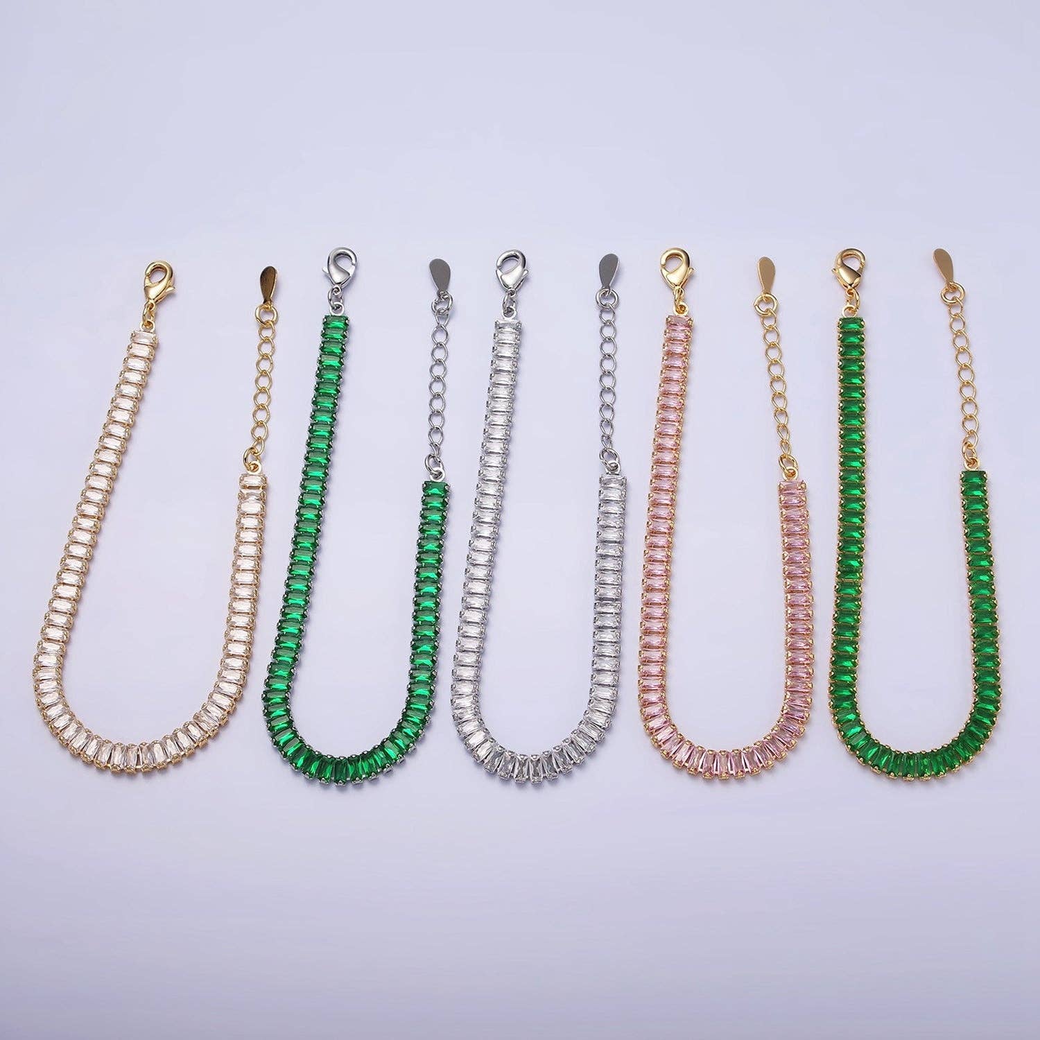 Gold Filled Tennis Bracelet, Baguette Emerald Green, Pink, Clear Pave CZ Bracelet for WA1764 WA1765 WA1766