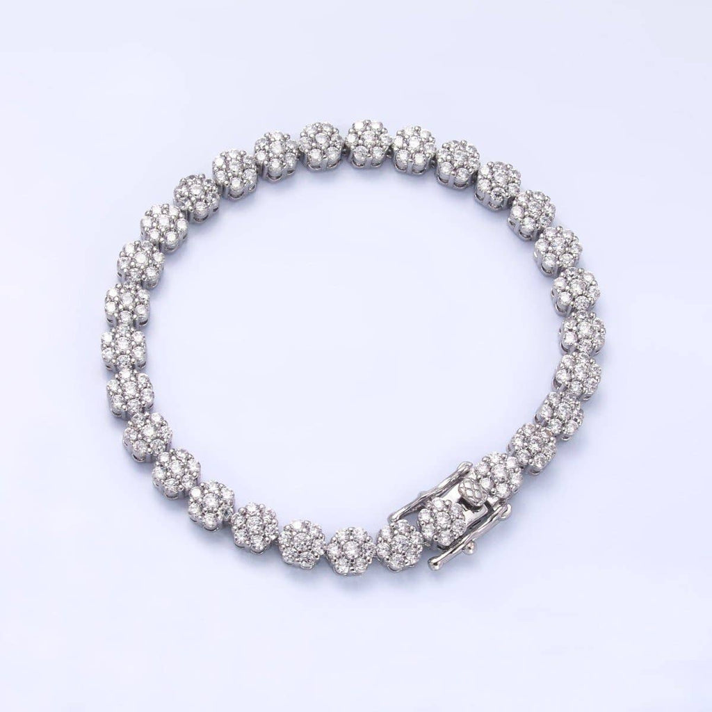 24K Gold Filled Micro Paved CZ Flower Tennis Chain Bracelet in Gold & Silver | WA-3038 WA-3039