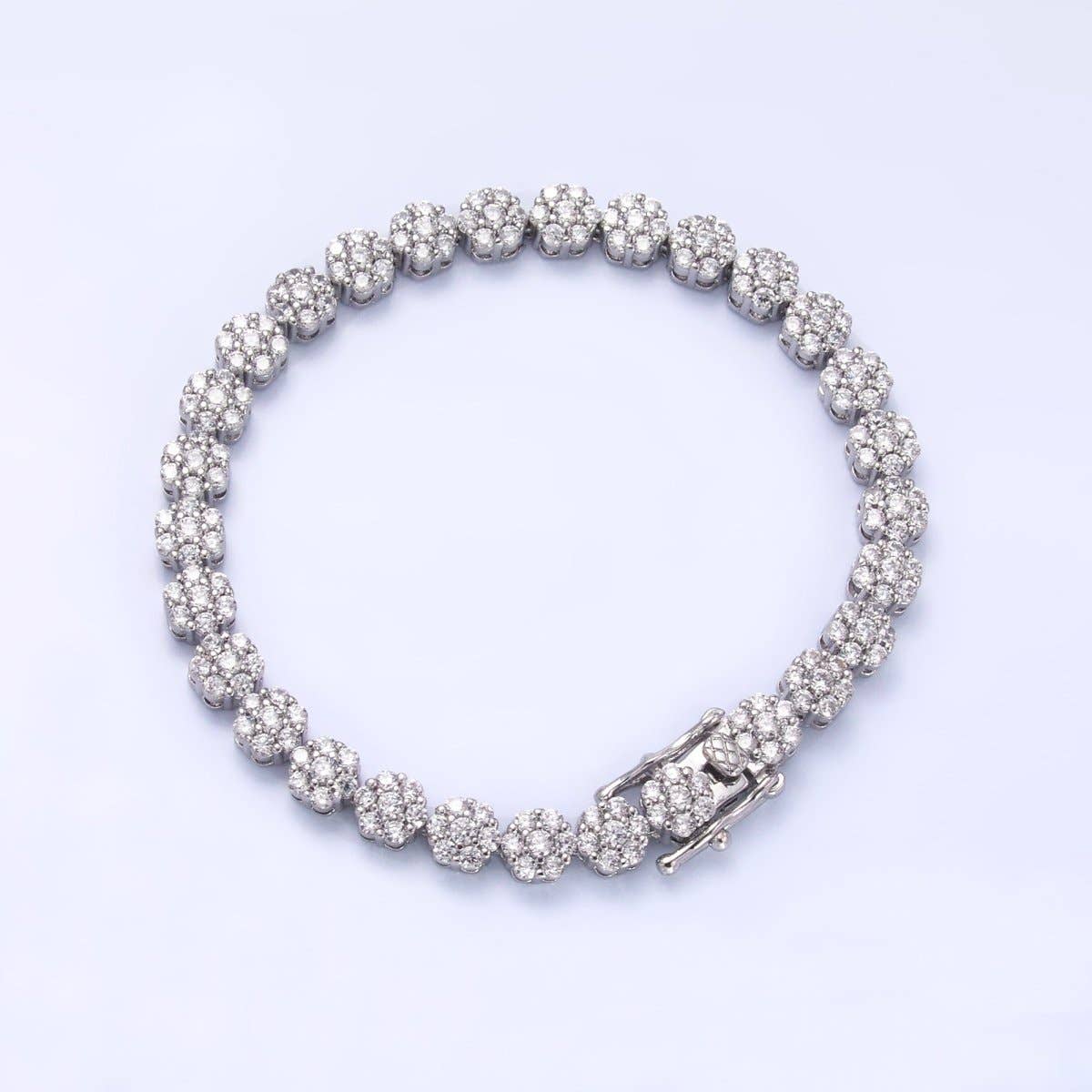 24K Gold Filled Micro Paved CZ Flower Tennis Chain Bracelet in Gold & Silver | WA-3038 WA-3039