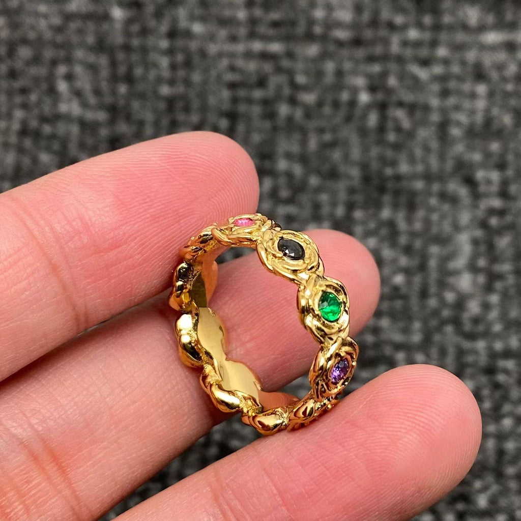 Inlay Colored CZ 18K Gold Plated S.Steel Rose Ring - FGS