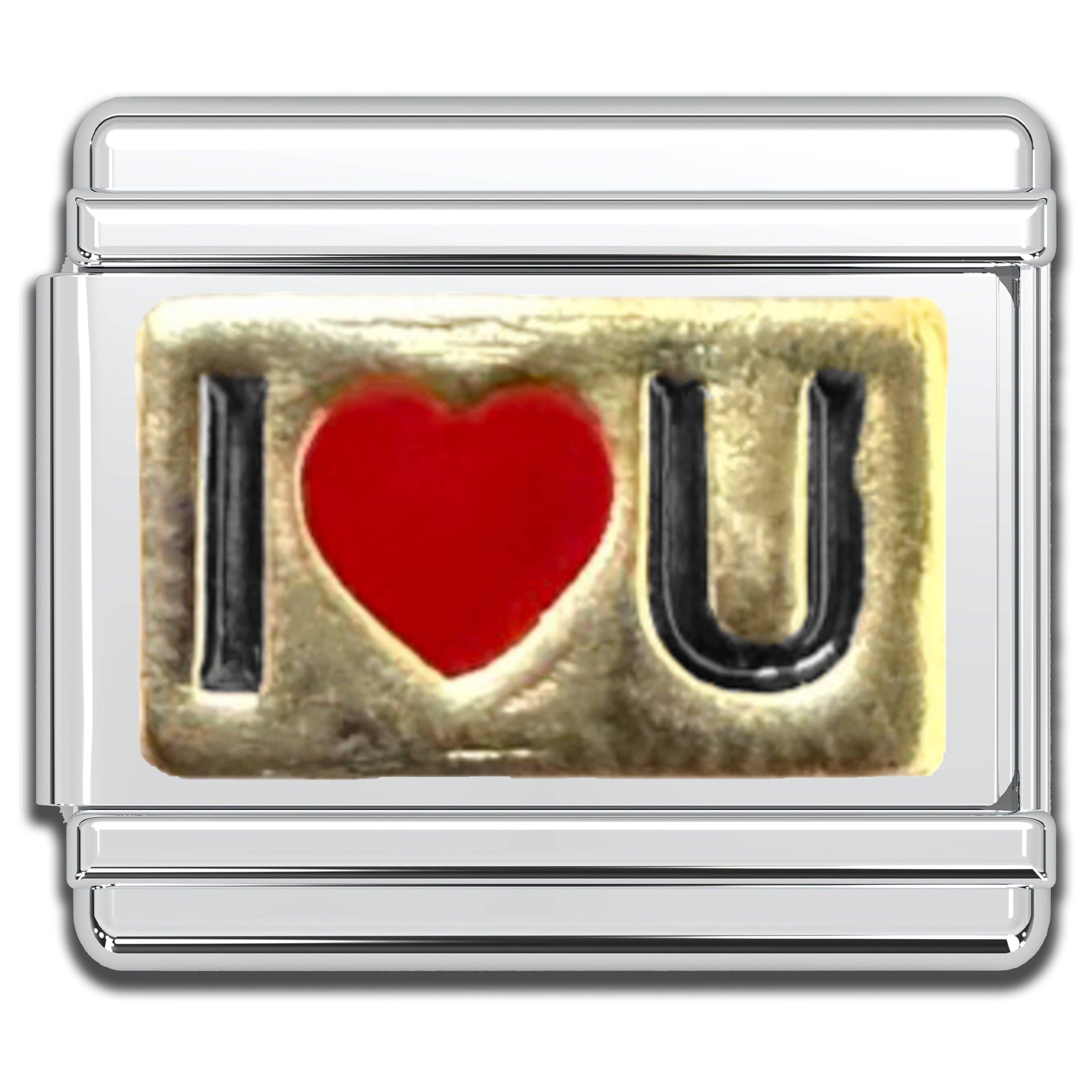Italian Bracelet Charm - "I LOVE U" 9mm Links