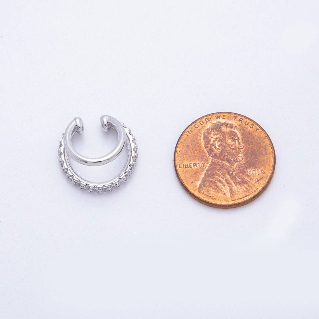 18K Gold Filled Micro Paved CZ Double Band Ear Cuff Earrings in Gold & Silver | AI-00262