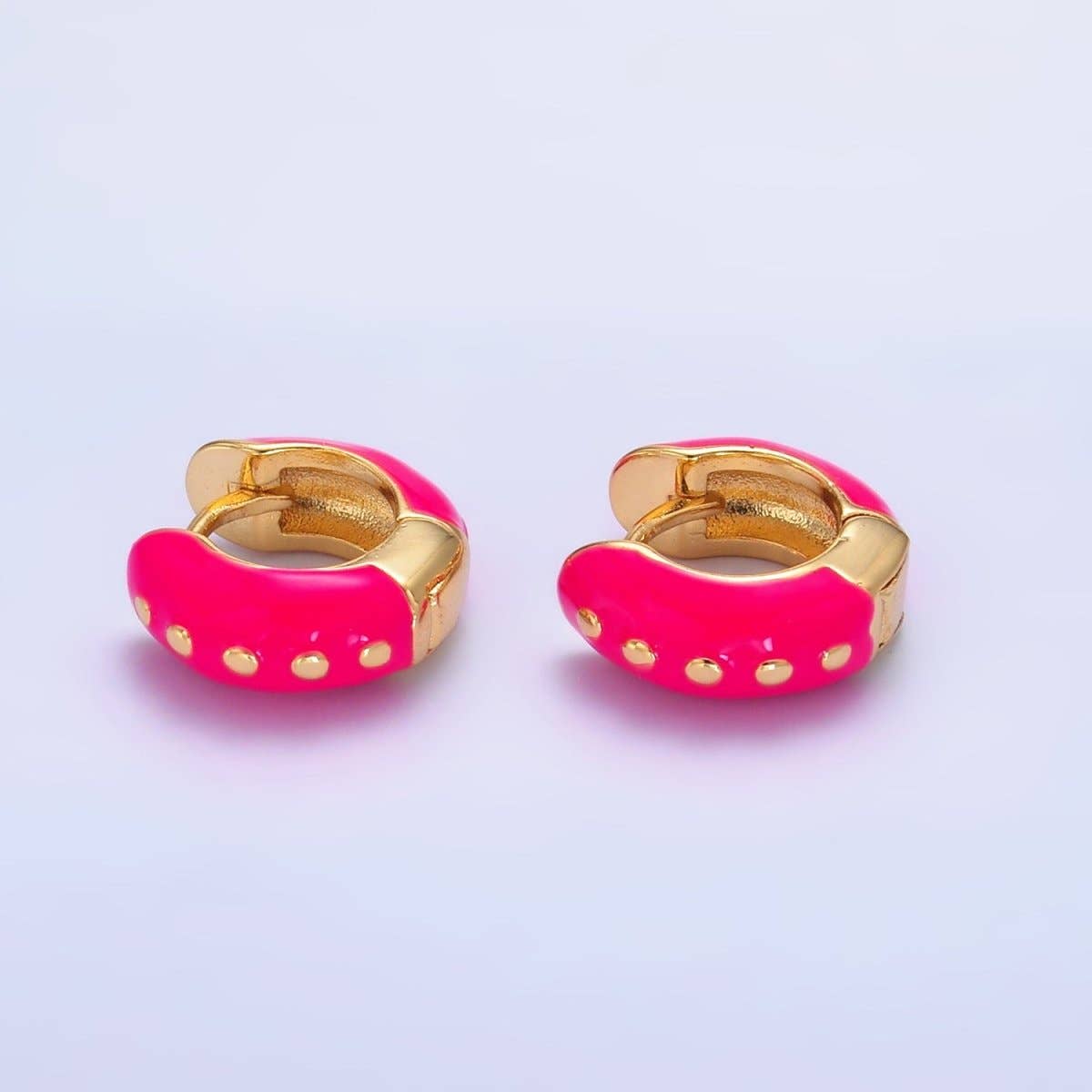 14K Gold Filled Hot Pink, Baby Pink, Black, White, Green Enamel Dotted Cartilage Huggie Earrings | T108 - T111 T188
