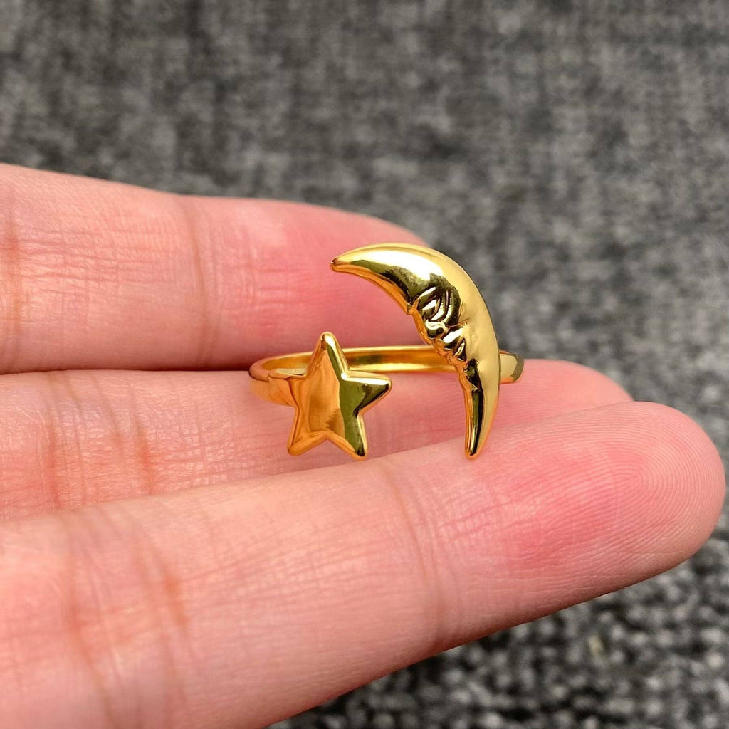 Star Moon 18K Gold Plated S.Steel Adjustable Ring - FGS/MS