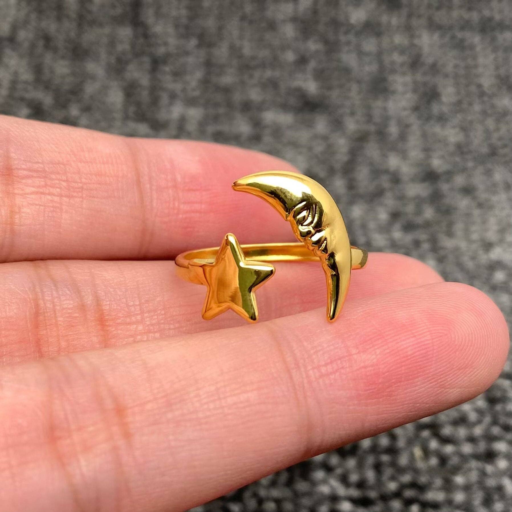 Star Moon 18K Gold Plated S.Steel Adjustable Ring - FGS/MS