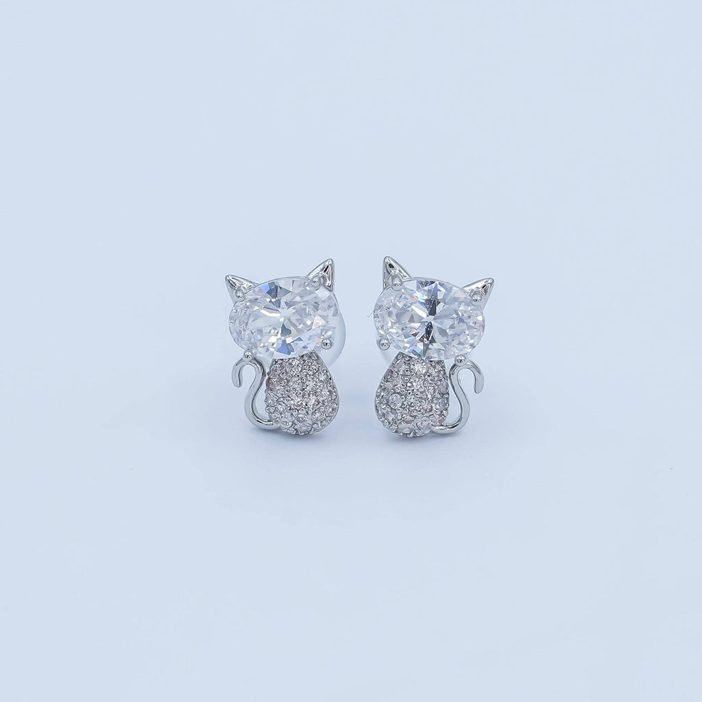 24K Gold Plated Micro Paved CZ Kitten Cat Stud Earrings Set in Gold & Silver | AB222 AB223