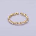14K Gold Filled Dotted Pearl Lined Croissant Twisted Ring | O1186