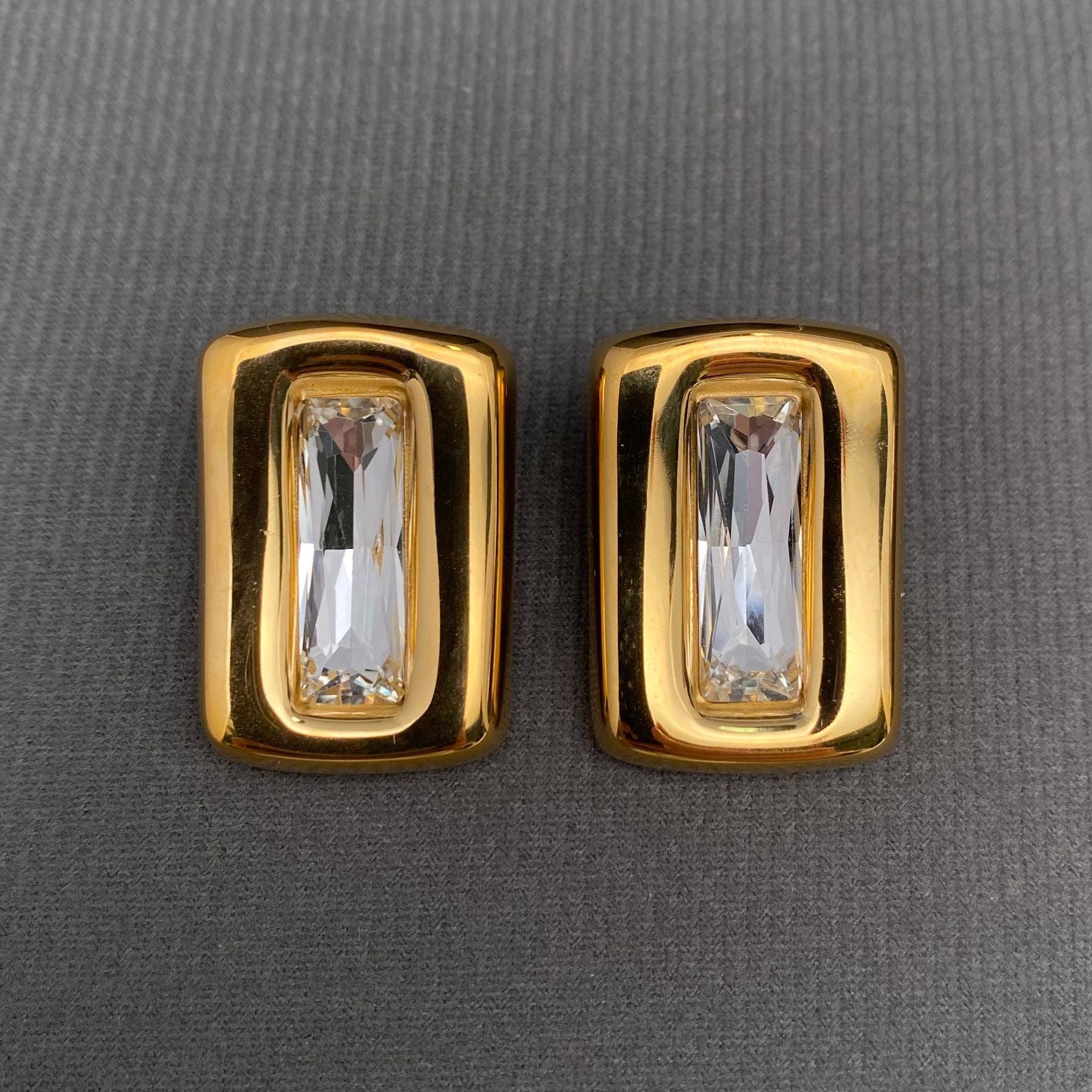 Zircon Inlaid Square Shaped 18K Golden S.Steel Earrings -FGS