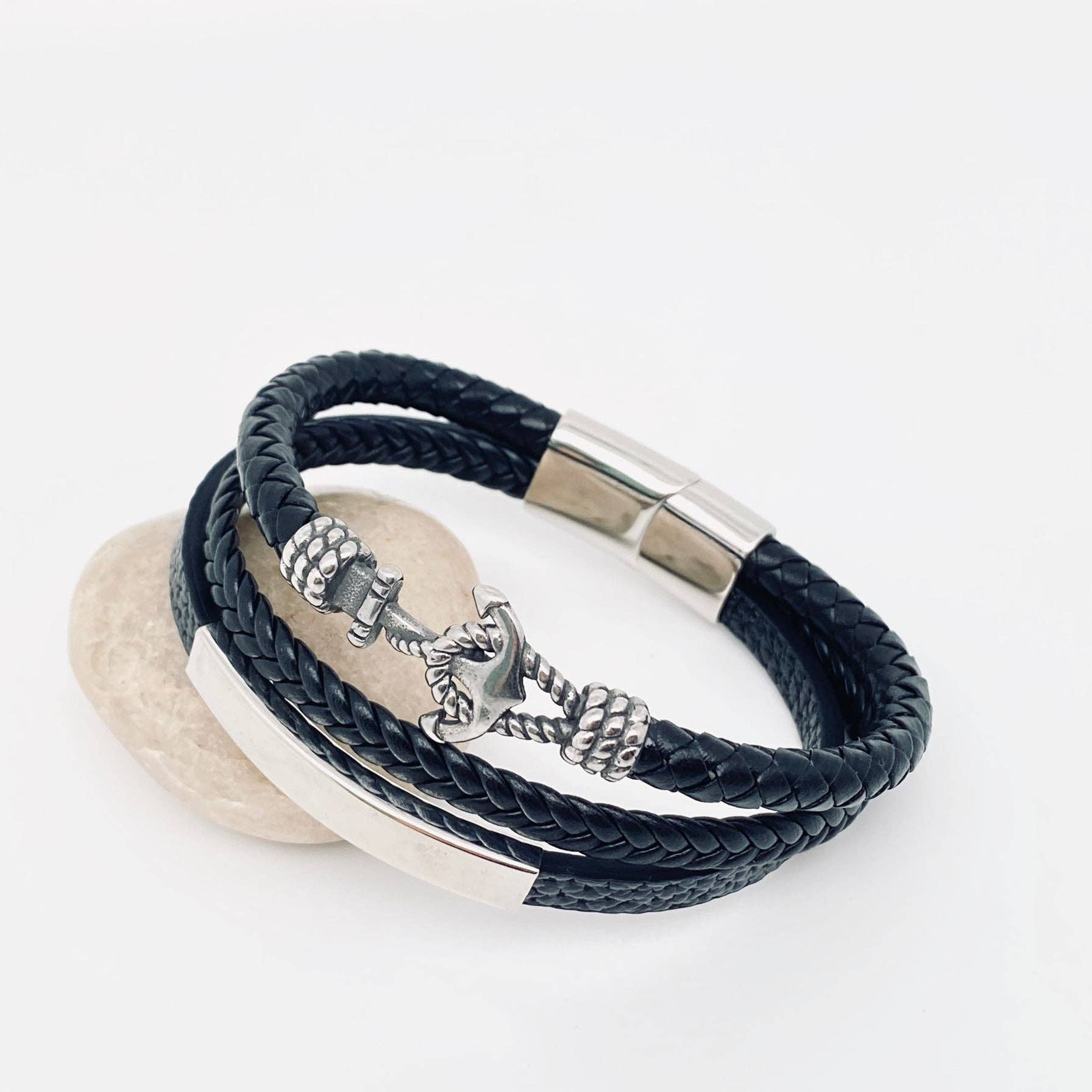 Stainless Steel Anchor Leather Bracelet - MJ/BC