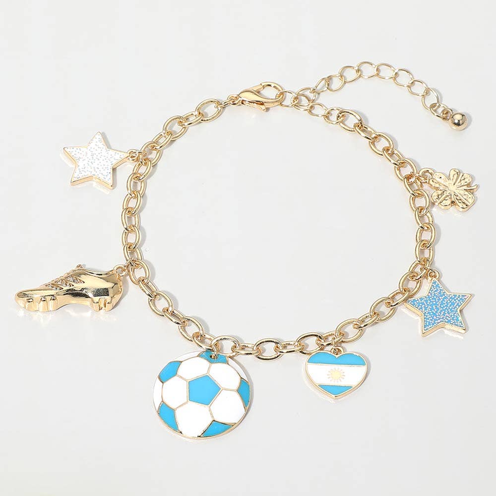 FIFA World Cup Soccer Ball Shoe Star Charm Station Bracelet