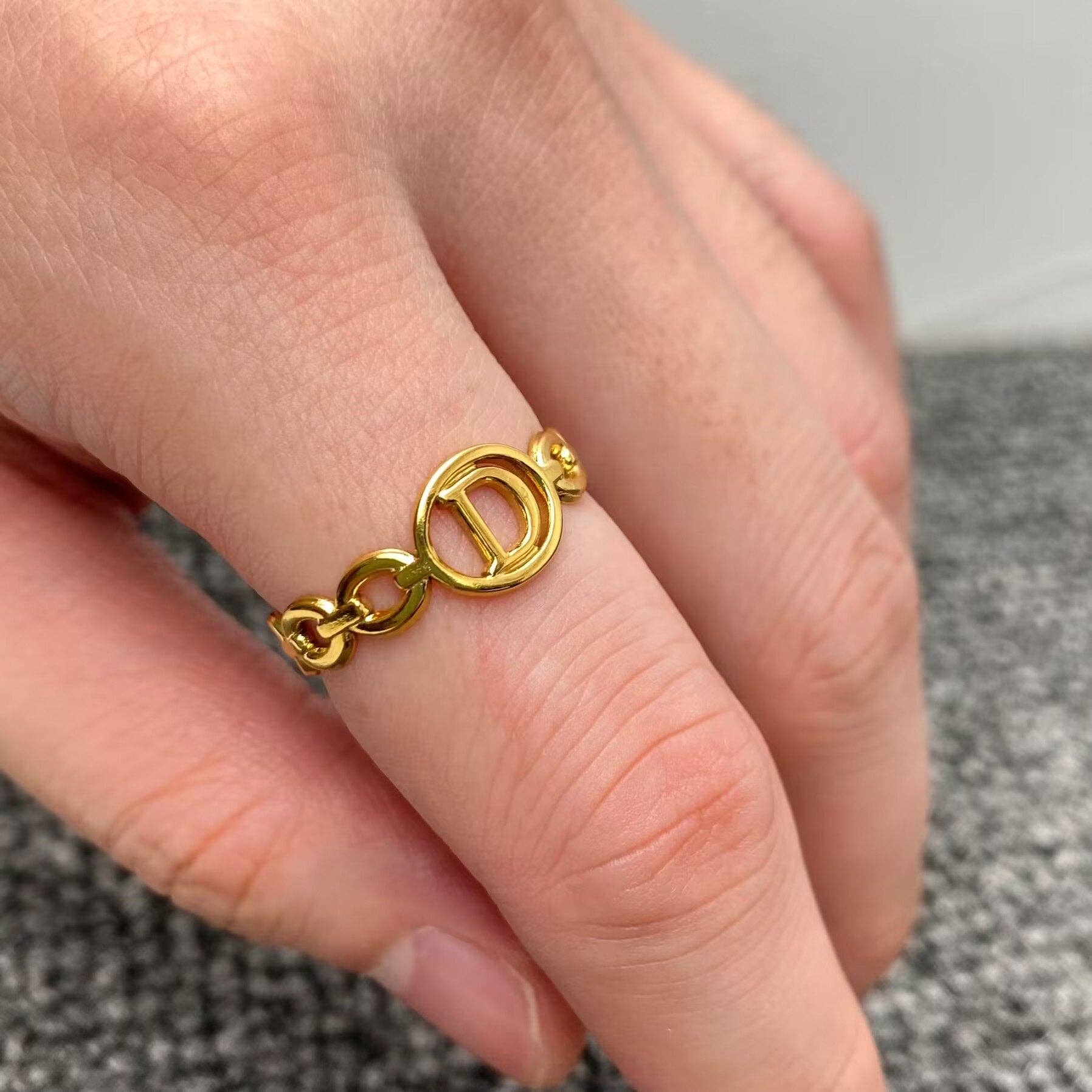 18K Gold Plated Stainless Steel Hollow Initial Rings - FGS
