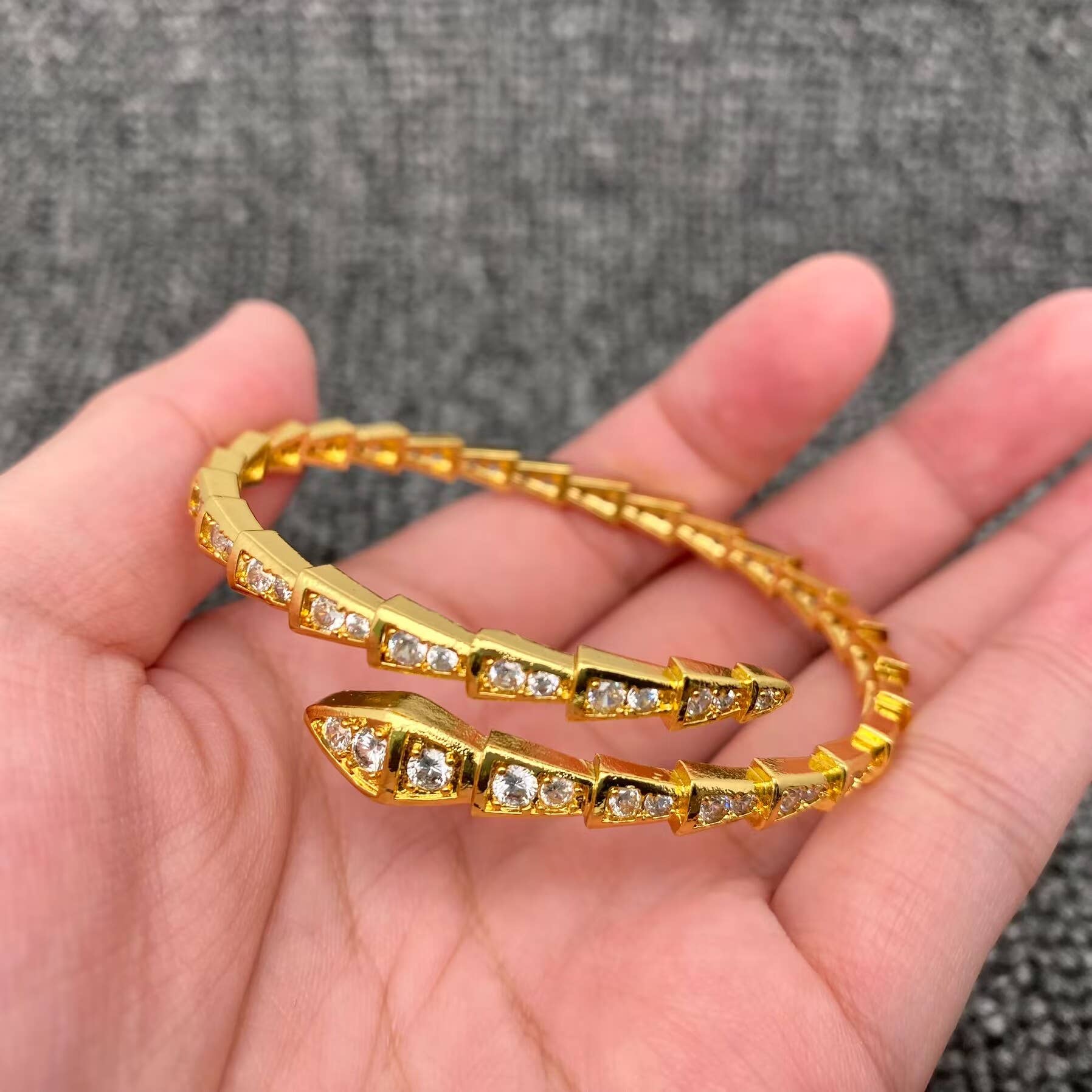 18K Golden Cubic Zirconia Snake-shaped Adjustable Bangle