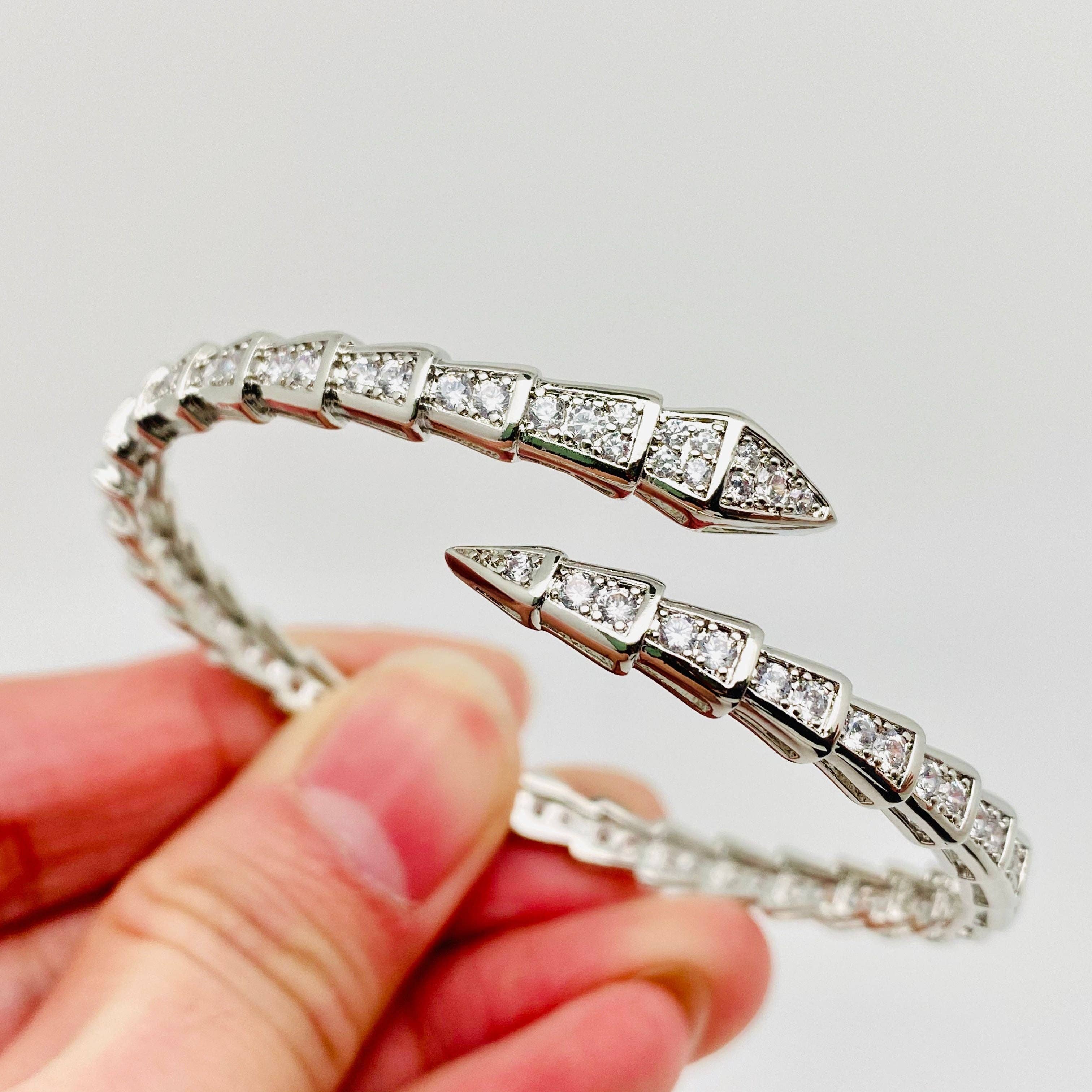 18K Golden Cubic Zirconia Snake-shaped Adjustable Bangle