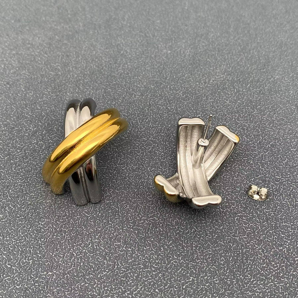 X Shape Two Tone 18K Gold Plated S.Steel Stud Earrings - FGS