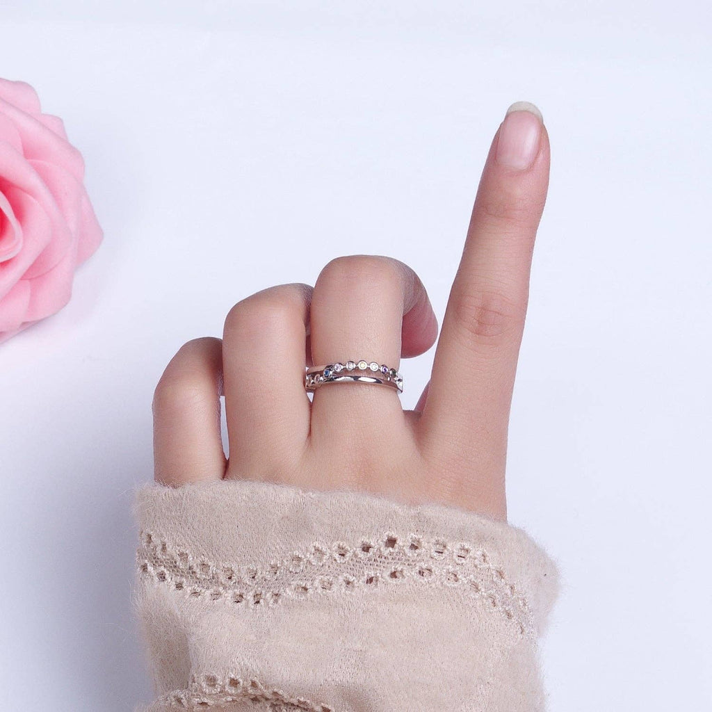 16K Gold Filled Multicolor Round CZ Double Band Ring in Gold