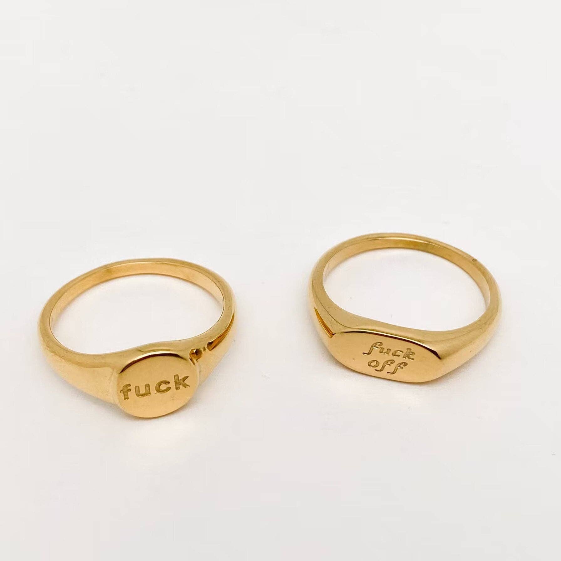Geometric "fuck off"18K Gold Plated Stainless Steel Ring-FGS