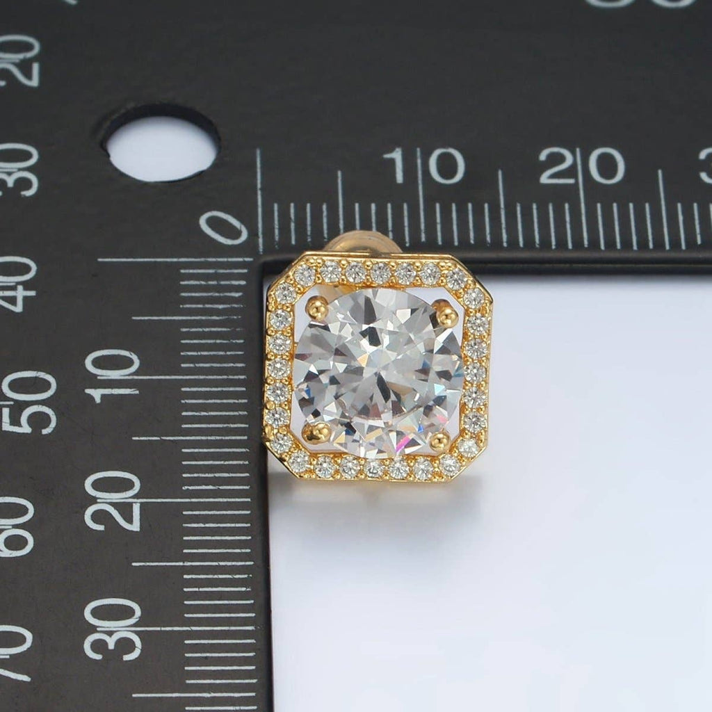 24K Gold Filled Clear CZ Micro Paved Open Square Stud Earrings | AD756