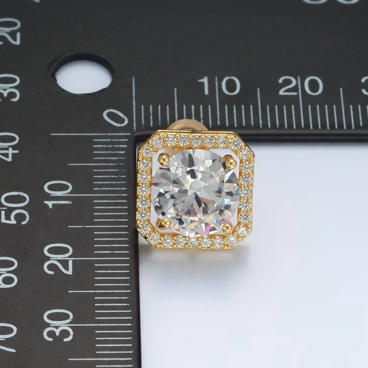 24K Gold Filled Clear CZ Micro Paved Open Square Stud Earrings | AD756
