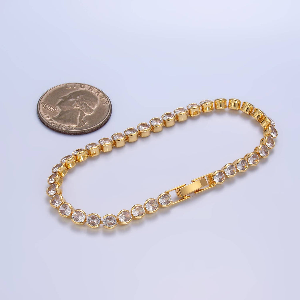 24K Gold Filled Round Bezel 7inch Tennis Bracelet | WA-2980