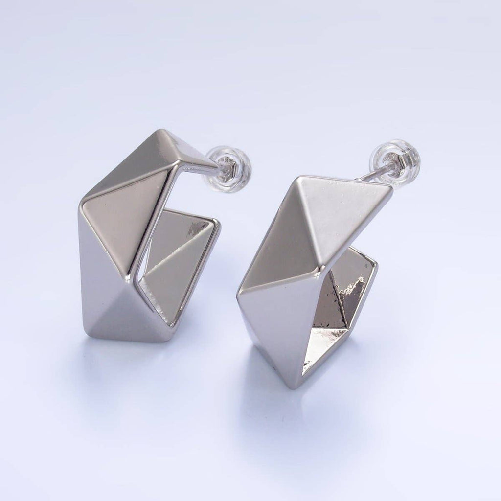 24K Gold Filled 22mm Geometric Edged C-Shaped Hoop Earrings in Gold & Silver | AB879 AB880