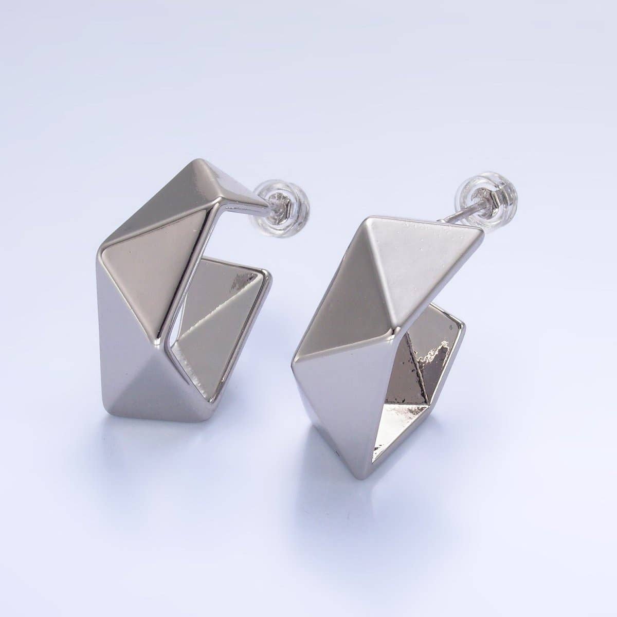 24K Gold Filled 22mm Geometric Edged C-Shaped Hoop Earrings in Gold & Silver | AB879 AB880