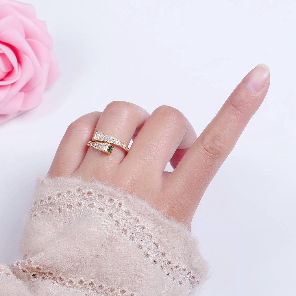 Green Square CZ Micro Pave Unique Gold Adjustable Ring O2177